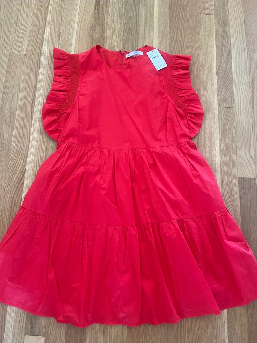 English Factory Red Ruffle Sleeve Tiered Casual Dress